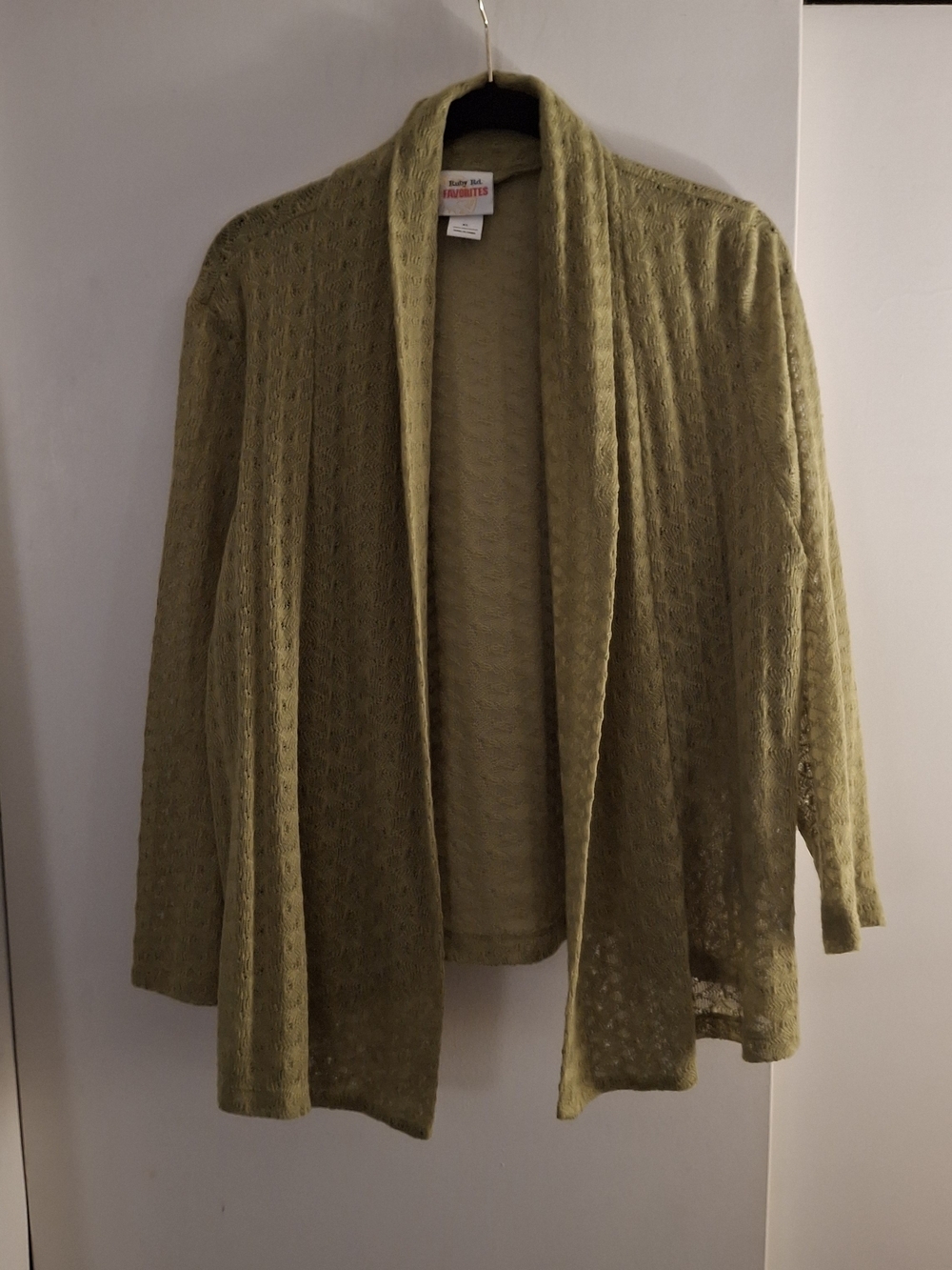Ruby Rd. Lightweight Olive Crochet Open-Front Cardigan